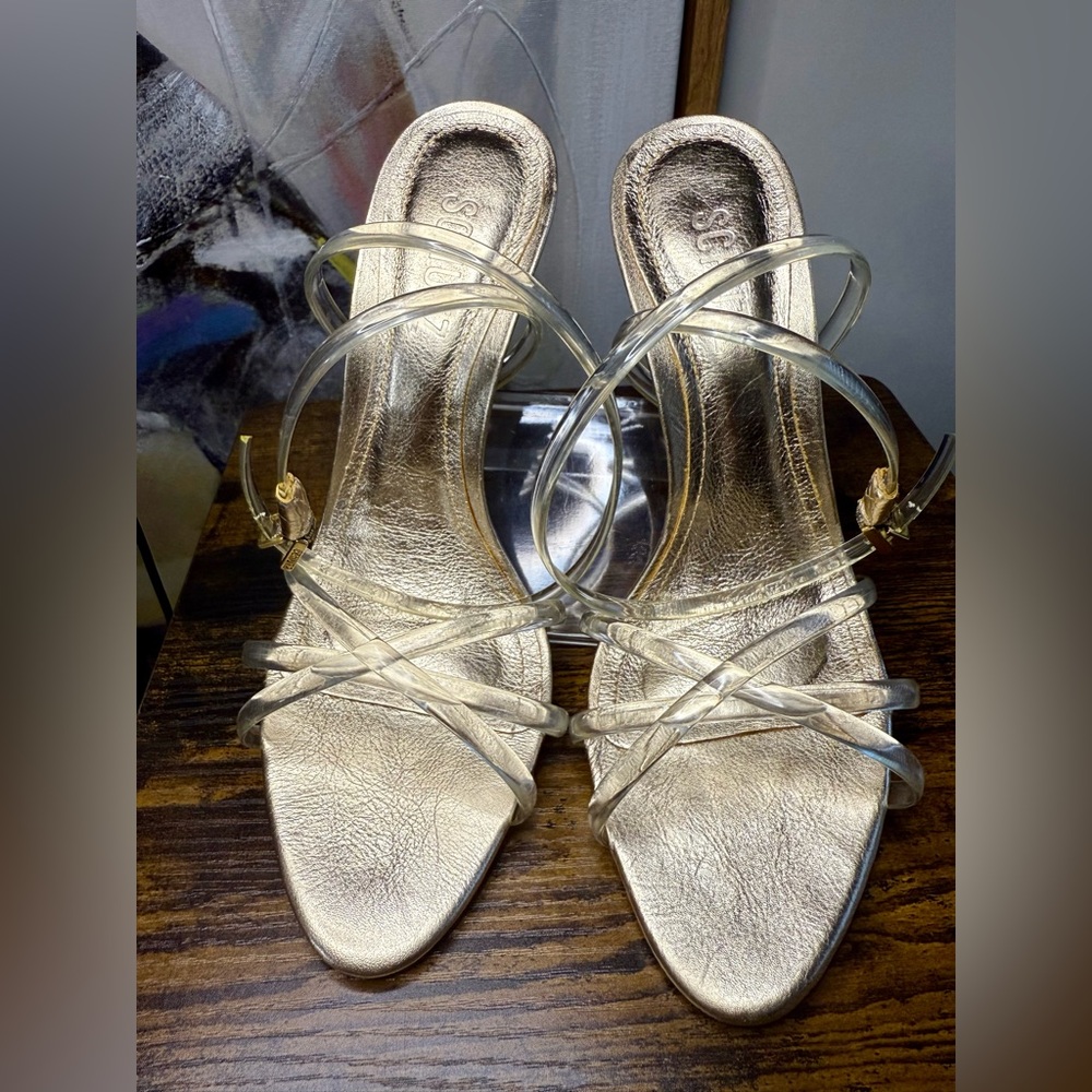 SCHUTZ Elegant Gold Clear Straps Heels